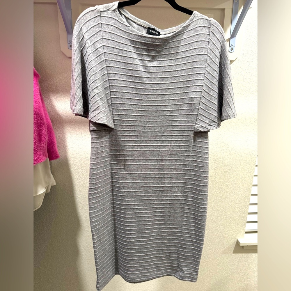 Ronen Chen gray ribbed sheath dress statement sleeves size 2 (us size 8) midi